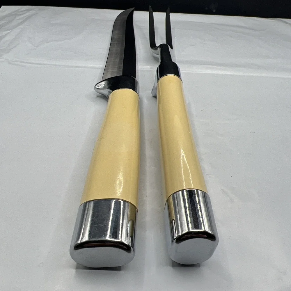 Carvel Hall 2 Piece Carving Set Knife & Meat Fork Cream Handle Stainless USA